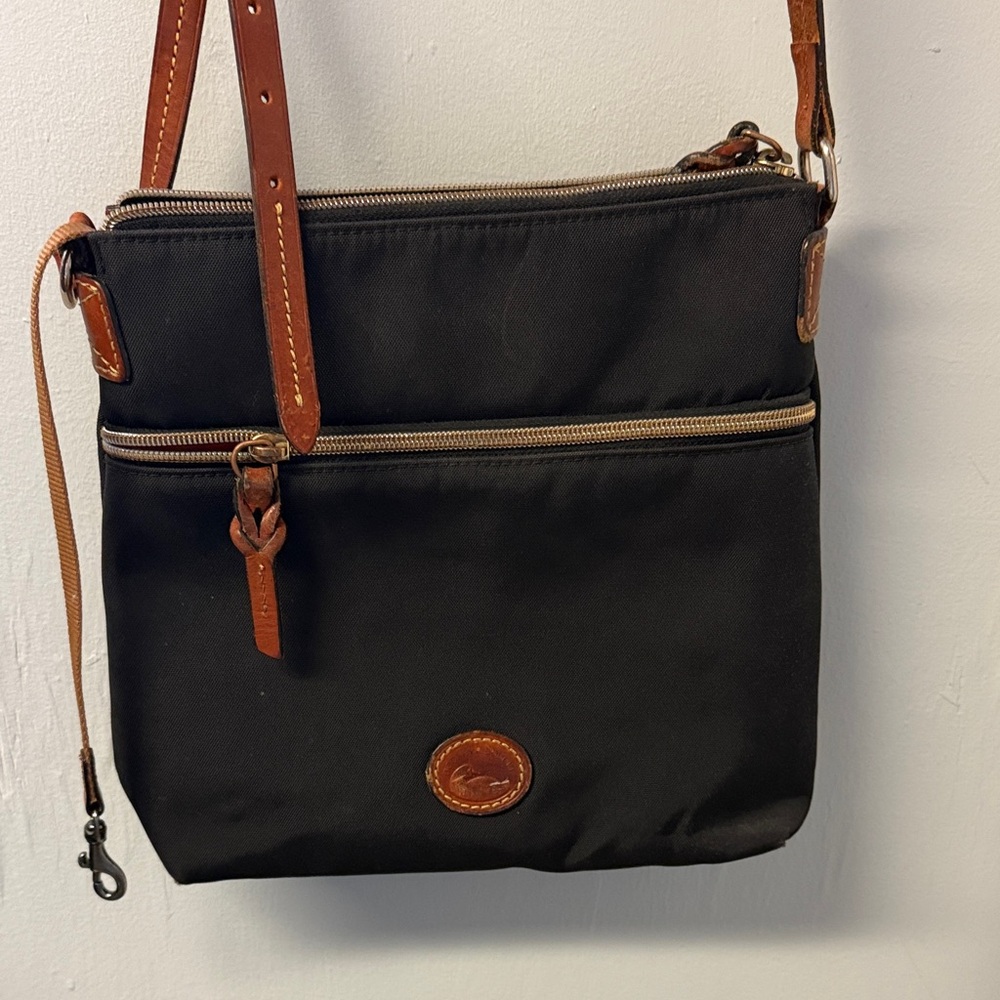 Dooney & Bourke Black Nylon Crossbody with Brown Leather Accents